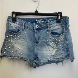 Hippie Laundry Blue Denim Shorts with Pearl Accents size 30
